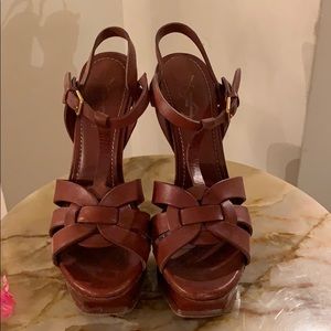 Authentic YSL Tribute sandals in luggage w 6 heel